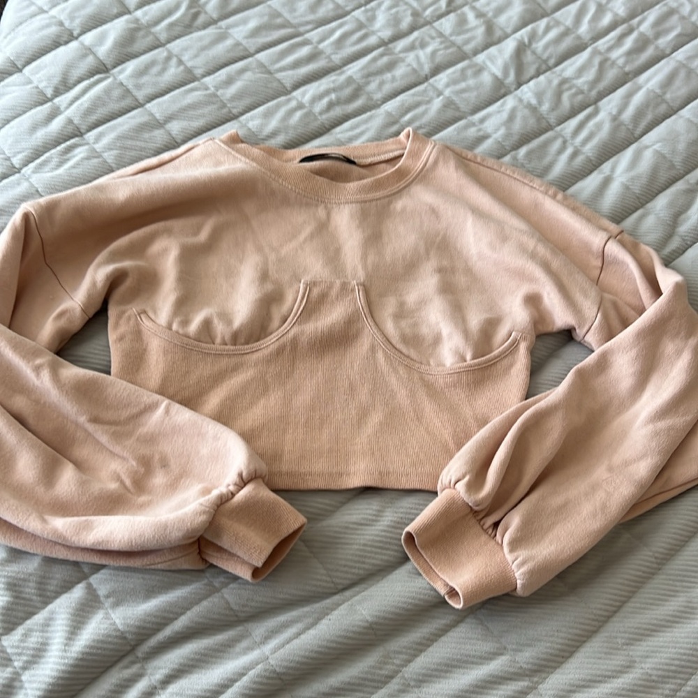shein brown bustier design long sleeve cropped hoodie